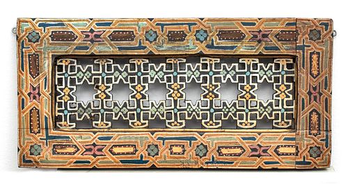 ORIENTAL PAINTED WOOD ARCHITECTURAL GRATE, H 18.5", W 9"