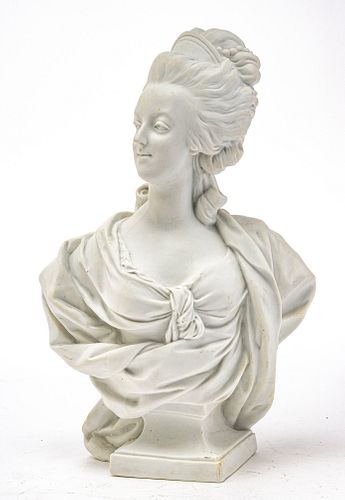 FRENCH BISQUE PORCELAIN H 14" MARIE ANTOINETTE BUST 