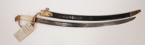 AMERICAN EAGLE HEAD POMMEL MOUNTED ARTILLERY OFFICER'S SWORD, C. EARLY 19TH C., L 33 3/4" OVERALL 