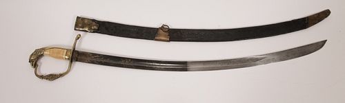 WAR OF 1812 ERA OFFICER'S SWORD, BERGER, PARIS, EARLY 19TH C., L 34 1/2" OVERALL EAGLE-HEAD POMMEL  