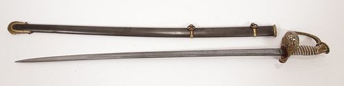 U.S. MODEL 1850 STAFF AND FIELD OFFICER SWORD, SILVER GRIP, CIVIL WAR ERA, L 37 1/4" OVERALL 