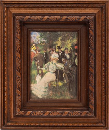 AFTER PIERRE-GEORGES JEANNOIT (SWISS/FRENCH, 1848-1934) OFFSET LITHOGRAPH, H 7", W 5", "PARLEY AT THE PADDOCK" 