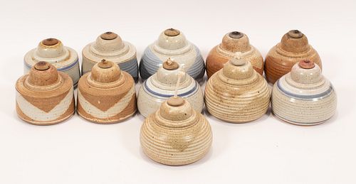 STONEWARE POTTERY OIL LAMPS, 11 H 5" 