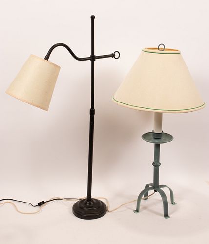 BLACK IRON TABLE LAMP H 33" ADJUSTABLE + ONE OTHER 