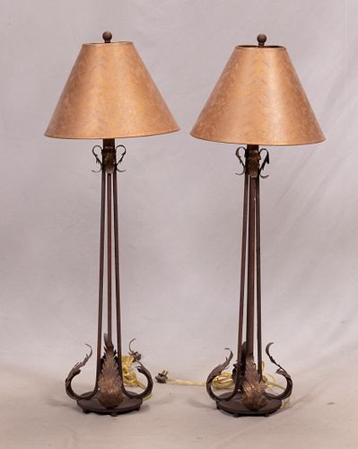 IRON BASE TABLE LAMPS, PAIR H 40" 