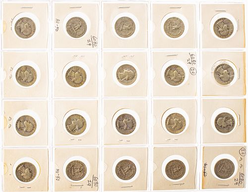 AMERICAN EAGLE .25C STERLING SILVER COINS (20), WGT. 6.25  GRAMS; DIA 24.3 MM 'WASHINGTON SILVER QUARTERS' 