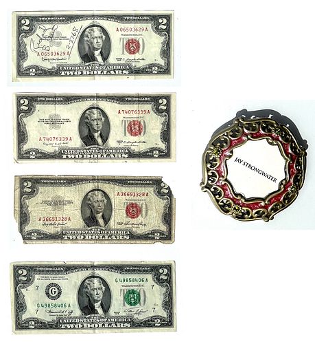 UNITED STATES $2 BILLS (4) & JAY STRONGWATER MONEY CLIP 