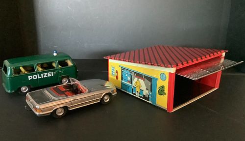 Kovap Tin Toy VW & Mercedes Cars with Garage and Caravan