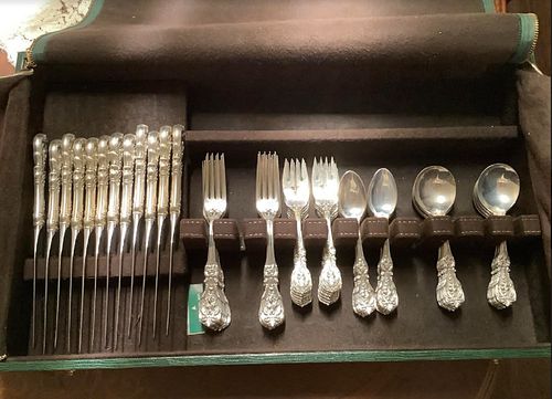 REED & BARTON, FRANCIS THE 1ST STERLING 60 PC SILVER FLATWARE FIRST SET. With BOX 

