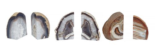 Group of Three Pairs of Cut Geode Bookends, 20th c., Largest- H.- 7 in., W.- 8 in.