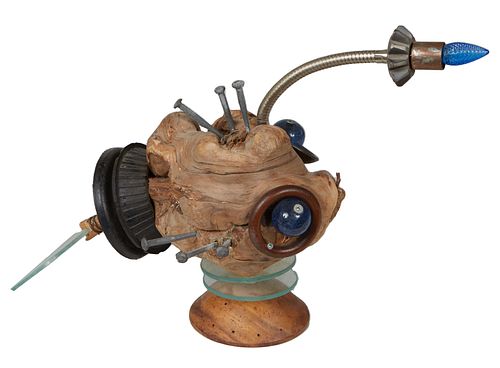 Nathalie Trepanier, Angler Fish Inspired Driftwood Three Light Lamp, 20th c., H.- 7 3/4 in., W.- 19 in., D.- 9 in.