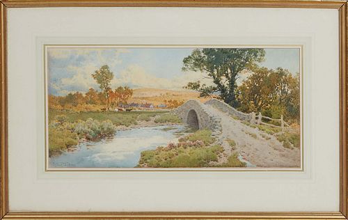 Arthur Sucker (British, 1857-1902), "The Valley of the Teign," 19th c., gouache on paper, signed lower left, presented in a decorative mat and gilt fr