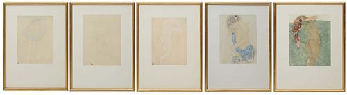 After Auguste Rodin (French, 1840-1917), Five Nude Studies, lithographs, each embossed with a "Procede Jacomet" stamp and an "M.R 5130" stamp on each,