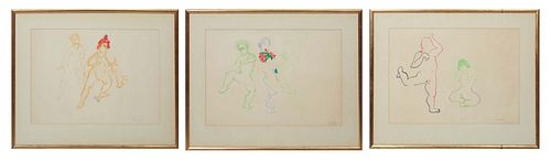 Ronald E. Katz (American), Three Nude Studies, 1965, pastels on paper, all three signed and dated in pencil lower right, each presented in matching wi