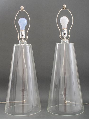 Modern Minimalist Glass Cone Table Lamps, Pair