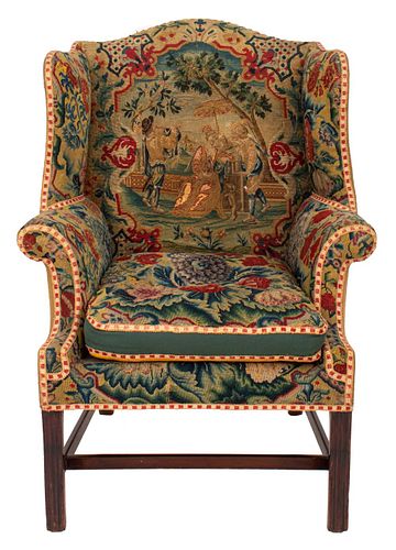 George III Needlepoint Upholstered Wing Chair