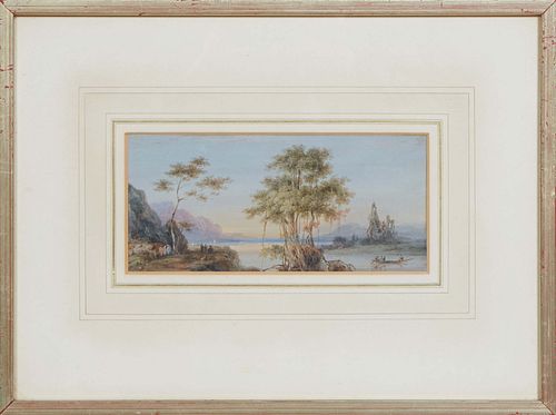 George Francis White (British, 1808-1898), "View on the Gandak River," 19th c., gouache on paper board, initialed and inscribed faintly on mounted mat