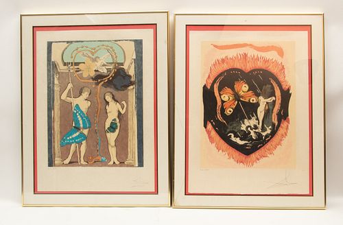 SALVADOR DALI (SPANISH, 1904–1989) LITHOGRAPHS IN COLORS, ON JAPON PAPER, 1978, TWO WORKS, H 29.25"T W 21.5" (SHEET) TRIUMPH OF LOVE SUITE 