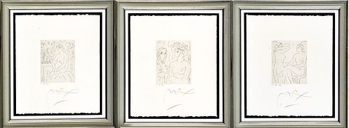 PETER MAX (AMERICAN, 1937) ETCHINGS AND CHINE COLLE ON WOVE PAPER, GROUP OF THREE, H 10.825" W 8" (IMAGE) HOMAGE TO PICASSO 