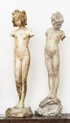 BESSIE POTTER VONNOH (AMERICAN, 1872–1955) PLASTER CASTINGS, GROUP OF TWO, H 29" W 8" D 7.5" GRACE; STANDING NUDE GIRL LEANING BACKWARDS 