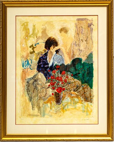 ROY  FAIRCHILD- WOODWARD, B 1953 UK, SERIGRAPH H 34" W 25" LADY WITH ROSES 