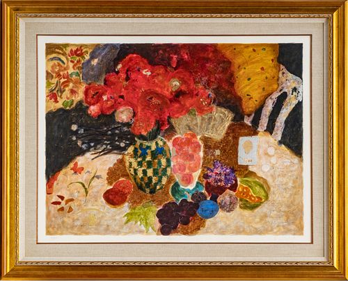 ROY  FAIRCHILD- WOODWARD, B 1953 UK, SERIGRAPH H 30" W 40" STILL LIFE: FRUIT AND FLOWERS 