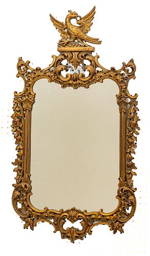 CHIPPENDALE PAGODA STYLE GILT GESSO MIRROR, H 39", W 20"