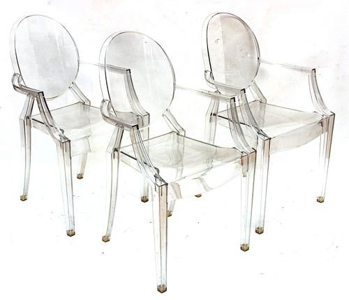 PHILIPPE STARK FOR KARTELL, ACRYLIC 'GHOST' CHAIRS, 3 PCS, H 36.5", W 21.5"