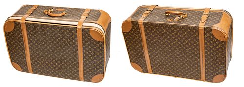 LOUIS VUITTON (FRENCH, EST 1854) VINTAGE MONOGRAMED STRATOS LEATHER SUITCASES, GROUP OF TWO, W 28-31" 