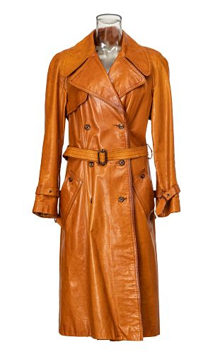 I. MAGNIN & COMPANY (ISRAELI) COGNAC SUEDE AND LEATHER TRENCH COAT