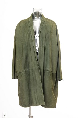MARIO VALENTINO (ITALY) VINTAGE GREEN SUEDE AND RAYON LINED COAT 