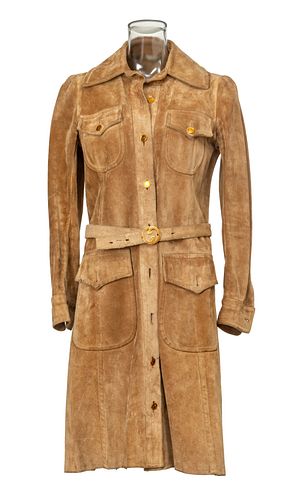 GUCCI (CO.) (ITALIAN, 1921) VINTAGE COGNAC SUEDE TRENCH COAT WITH BELT 