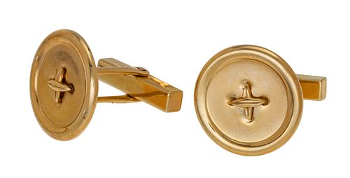 TIFFANY & CO. (AMERICAN, ESTABLISHED 1837) GENT'S PAIR OF BUTTON STYLE CUFFLINKS MADE OF 14K YELLOW GOLD