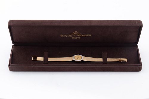 BAUME AND MERCIER, LADIES DIAMOND AND 14K YELLOW GOLD WRISTWATCH