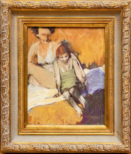 JODI DEPEW MCLEANE  (AMERICAN, 20TH/21ST CENTURY) PASTEL ON PAPER, H 20" W 16" MOTHER AND DAUGHTER 