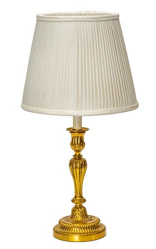 LOUIS XVI STYLE DORE BRONZE CANDLESTICK LAMP, 19TH C, H 21.5", DIA 11" 