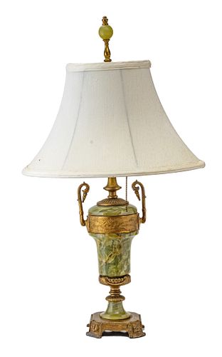NEOCLASSICAL STYLE BRONZE MOUNTED ONYX LAMP, H 27", W 6.5"