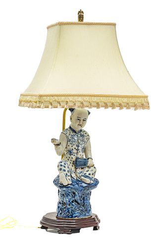 CHINESE PORCELAIN FIGURAL LAMP, H 31", W 8"