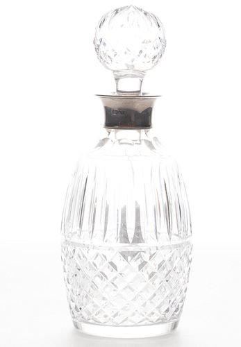 WATERFORD CO. (IRISH), CRYSTAL AND SILVER COLLAR DECANTER, H 10.5", D 4"