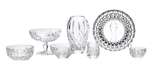 WATERFORD CRYSTAL VASE, BOWLS, COMPOTE & PITCHER, 7 PCS, H 1"-7.25"