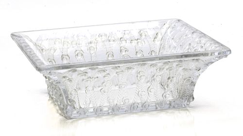 LALIQUE 'CARREE ROSES' CRYSTAL SQUARE BOWL, H 3", W 9.5" 