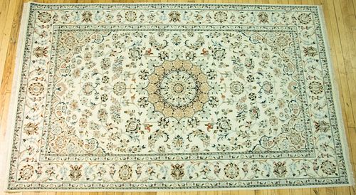 INDO-PERSIAN NAIN DESIGN HANDWOVEN WOOL WITH SILK HIGHLIGHTS RUG, W 5', L 8' 