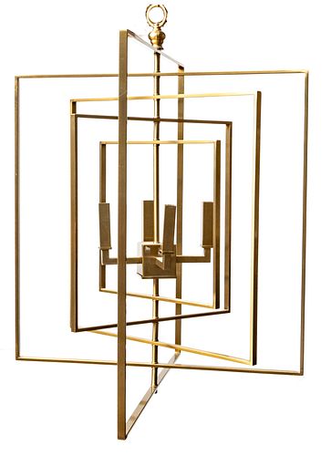 CONTEMPORARY POLISHED BRASS CHANDELIER, H 34", DIA 30"