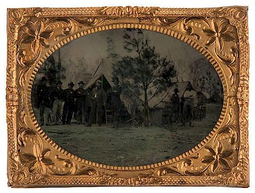 Civil War, Quarter Plate Tintypes Showing Lieut. Frank B. James with Officers of the 52nd Ohio Volunteers, Group of Three 