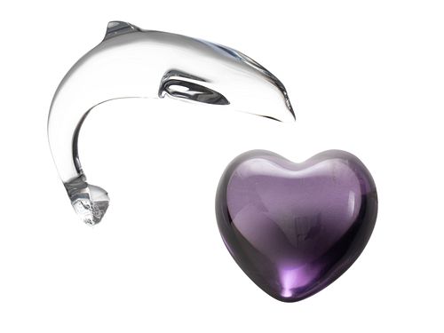 BACCARAT  CRYSTAL DOLPHIN AND LAVENDER HEART L 5", 3" 