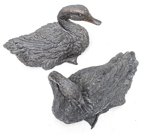 BRONZE DUCK SCULPTURES, GROUP OF TWO H 7.5" W 7" L 13" 