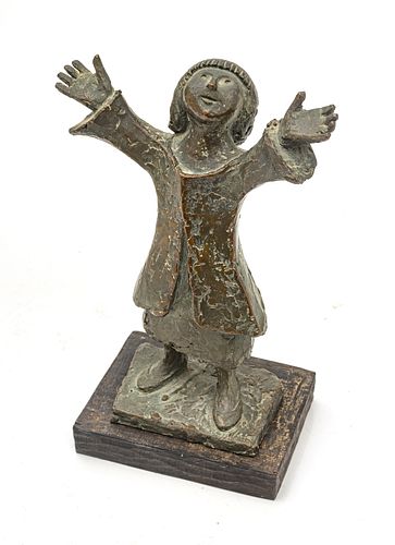 CLEMENT RENZI,(USA 1925 - 09), BRONZE SCULPTURE, H 7" YOUNG GIRL WITH ARMS RAISED 