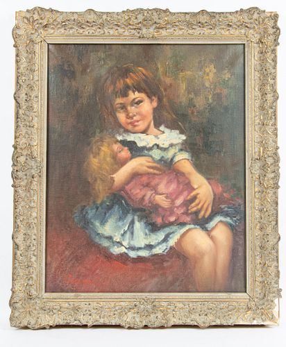ALBERTO CECCONI, ITALY 1897 - 73, OIL ON CANVAS, 1960 H 30" W 24" GIRL WITH DOLL 