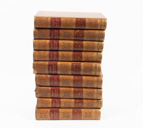 THE WORKS OF EDMUND BURKE, LEATHER-BOUND BOOKS, VOLUMES 1-9, H 9", D 6"