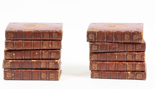 BRITISH POETS, LEATHER-BOUND BOOKS, C. 1815, 10 PCS, H 5.25", D 3.5"
